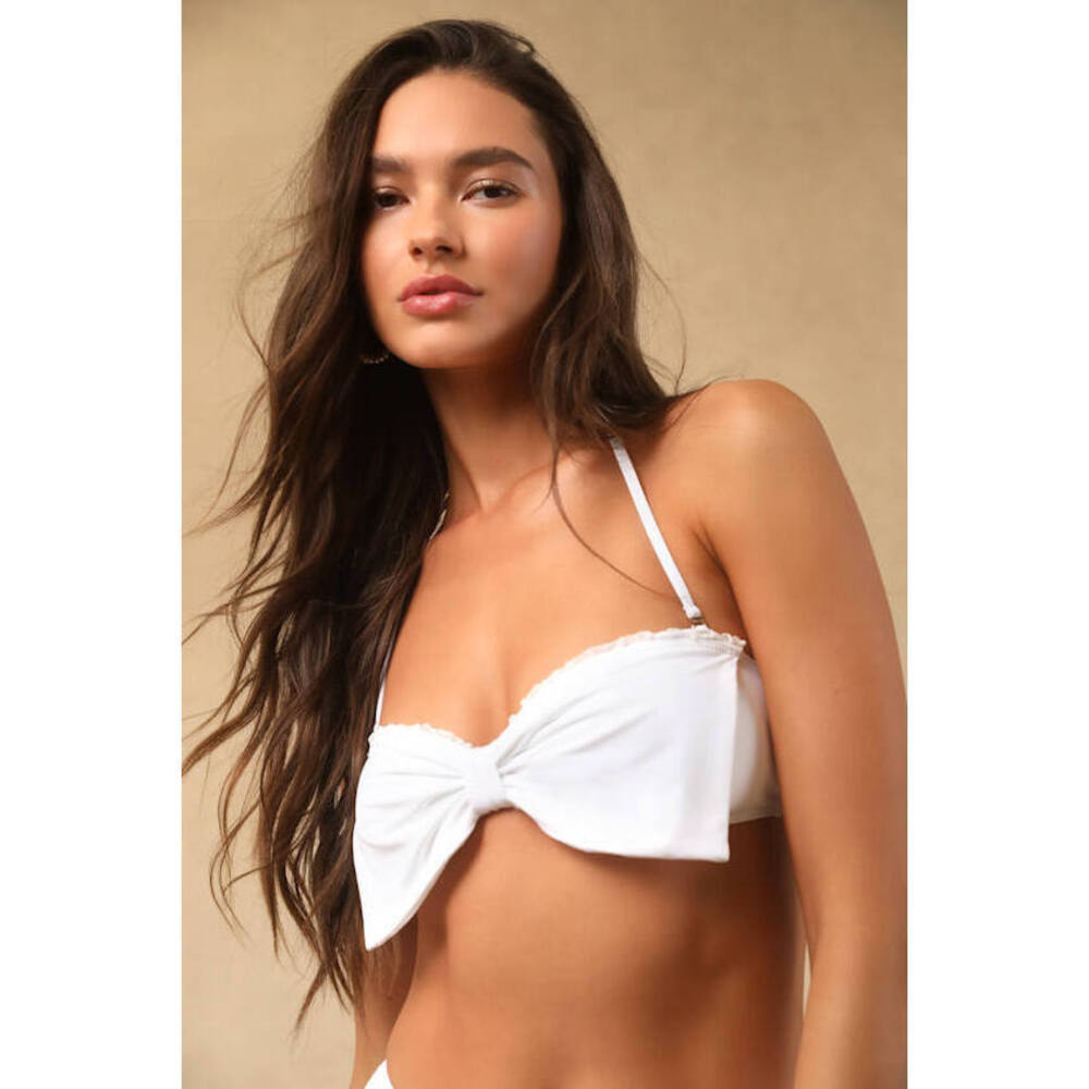 Lulus Cordia White Bow Bandeau Bikini Top - Size XS